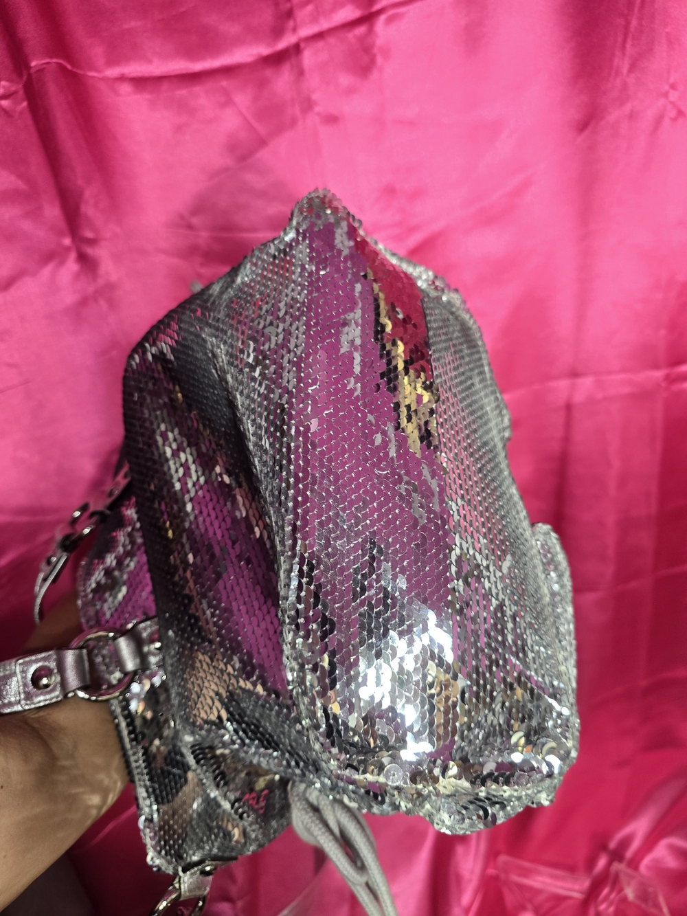 Coach Silver Sequin Shoulder Bag with Metallic Trim Spotlight Poppy Y2k - Picture 7 of 16
